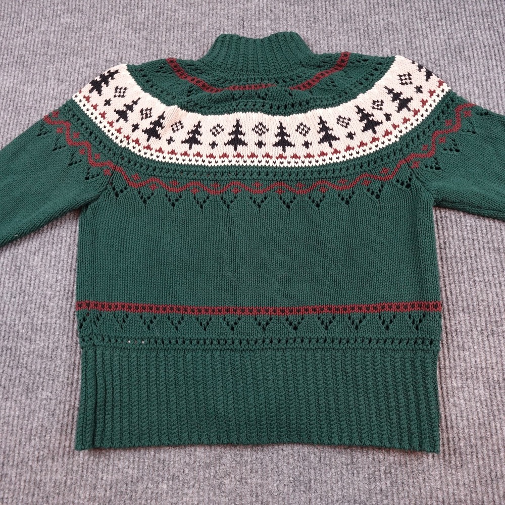LL Bean Cardigan Sweater Womens Medium Green Fisherman Fair Isle Cable Knit - Picture 6 of 9